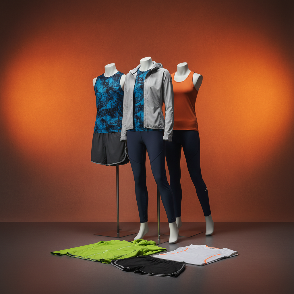 Generate a 286 pixels image of sportswear clothing's with studio style background with orange lighting 